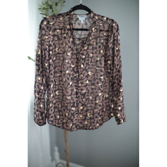 Express Tops - Express Women Top Medium Brown Leopard Print button up chiffon blouse